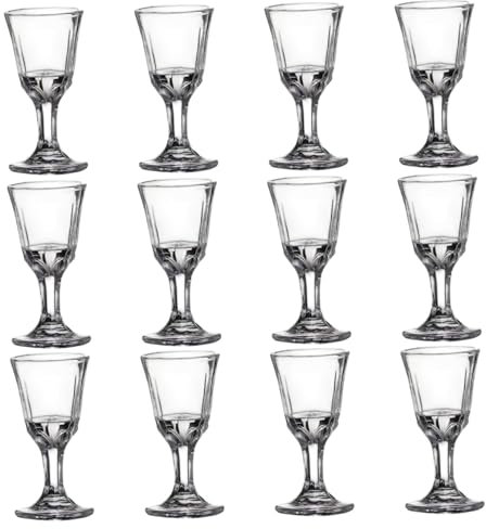 Blogiiup Cermas de Vino pequeñas, Mini Copas de chupito de 12 Piezas, 10 ml de Mini Vino con Base, Tazas de Vidrio pequeñas para, Tequila, Whisky, licores, Tazas de Vidrio