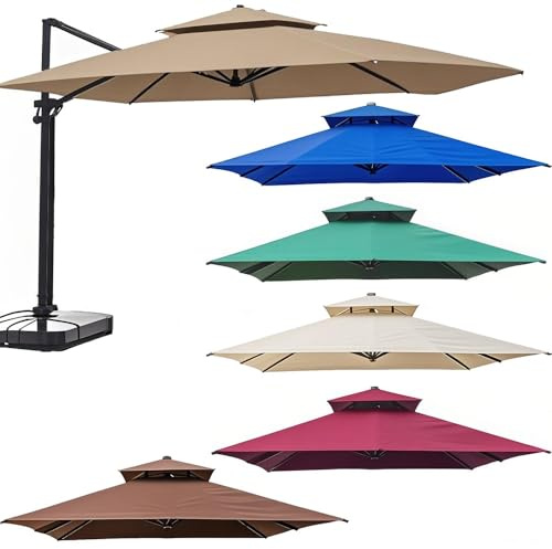 Ombrellone da terrazza, doppio tetto, design antivento per una protezione solare ottimale, ideale per mercato, balcone e terrazza, cachi, 9.8ft*9.8ft/3m*3m
