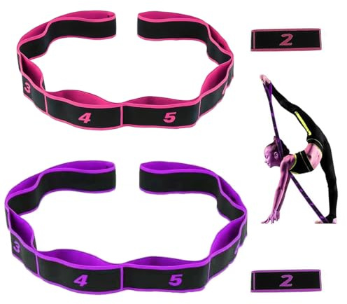 KEWUF 2 Pcs Banda elástica de Gimnasia para niños, Correa de Estiramiento con bucles, Bandas de Resistencia para Entrenadores en Entrenamiento de Gimnasia, Yoga, latín - Multicolor