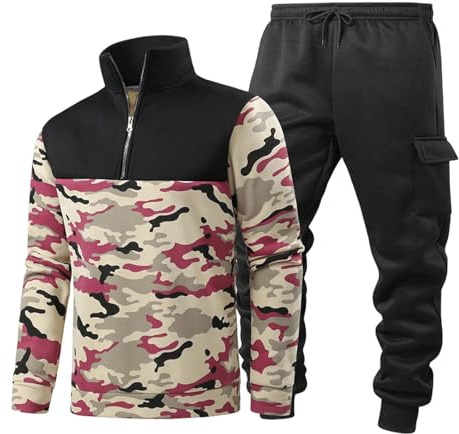 KBOPLEMQ Tuta da jogging da uomo, mimetica, per attività all'aria aperta, con chiusura lampo, per jogging, fitness, 2 pezzi, per uomo, autunno, inverno, tempo libero, O mimetico 2, XL