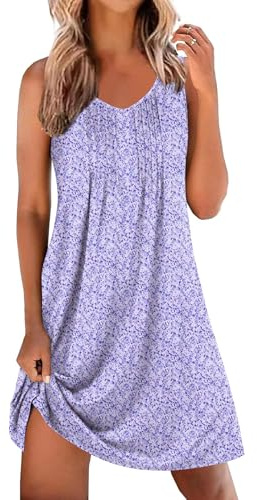 Ekouaer Camisón de Mujer sin Manga Camisón con Tirantes Cuello en V Ropa de Dormir Vestido Corto Ligero Verano Sexy Lenceria