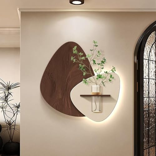 IBOWZ Arte de Pared 3D Creativo de Arenisca con luz LED, Escultura enchufable, Pintura Decorativa con jarrón, Textura Natural, Pintura de Pared Moderna para Entrada y Pasillo