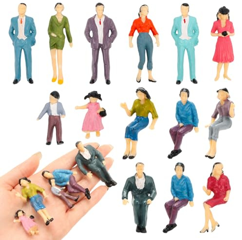 DINSONG 14 figuras de personas, figuras en miniatura, diferentes poses, figuras de modelo pintadas, para modelismo, escala 1:25, figuras humanas de pie y sentadas, personas en miniatura pintadas