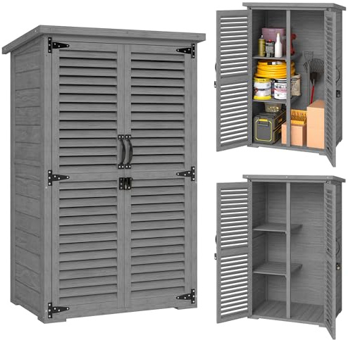 Outsunny Armoire de Jardin Remise pour Outils en Bois 75x50x118cm Gris