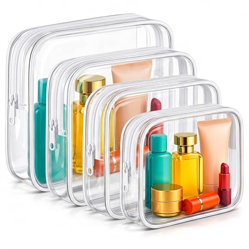 Confezione da 4 borse trasparenti per il trucco, approvate TSA, da donna, in PVC, impermeabili, organizer da viaggio, borse trasparenti per pannolini, borsa organizer portatile con cerniera (L+M+M+S)