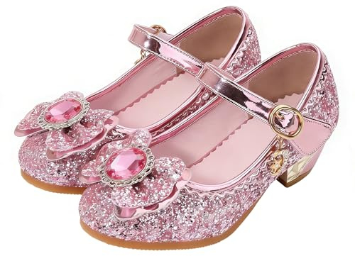 Eleasica Princesa Elsasica Zapatos para Niña Tacón Altos Regalo Sandalias de Vestir Antideslizante Punta Cerrada Zapatos de Disfraz Boda Ceremonia Zapatos de Vestir,Rosa,31