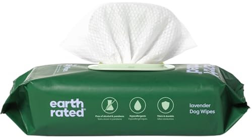 Earth Rated Dog Wipes, Hypoallergenic, Cleaning and Hydrating, for Grooming Paws, Body and Bums, Lavender Scented, 100 Count