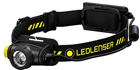 Ledlenser H5R Work Robust Stirnlampe LED, aufladbar mit Lithium Akku, wasserdicht IP67, 500 Lumen, high CRI, fokussierbar, stufenlos dimmbar, Leuchtweite 200m, mit Helmclips, USB Magnetladekabel