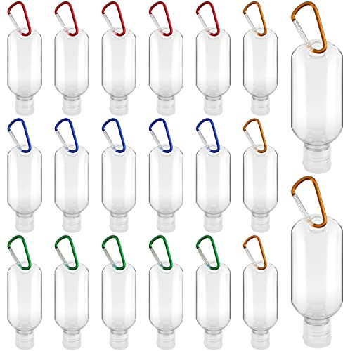 BELLE VOUS 20er-Pack 50 ml Squeeze Flasche mit Karabiner für Schlüsselanhänger - Auslaufsicher & Nachfüllbar mit Klappdeckel - Tragbare Leere Quetschflasche für Duschgel, Shampoo & Spülung