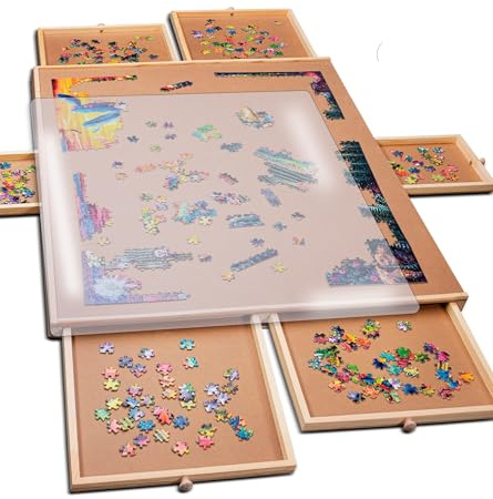 PlayVibe 1500 Piece Puzzle Board with Drawers and Cover - Jigsaw Solve Station - Portable Puzzle Table with Drawers, Tray & Accessories - Raised Edges, Outdoor Fun, Patio & Travel, Easter Gift Idea