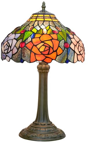 Stile Tiffany Lampada di vetro macchiato Rosso Arancione Viola Rosa Rosa Lampada da tavolo Camera da letto Comodino Scrivania Luce per Living Office Retro Cute 12 Village Gift Nightstand Lampade