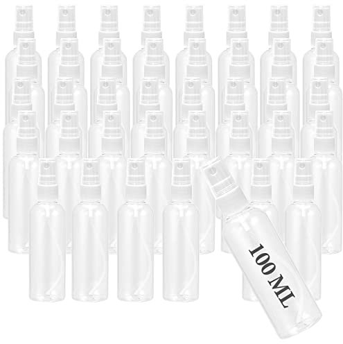 ZEONHEI 40 Pieces 100ml Spray Bottle, Portable Clear Empty Fine Mist Sprayer Container Set, Plastic Refillable Spray Bottle for Travel