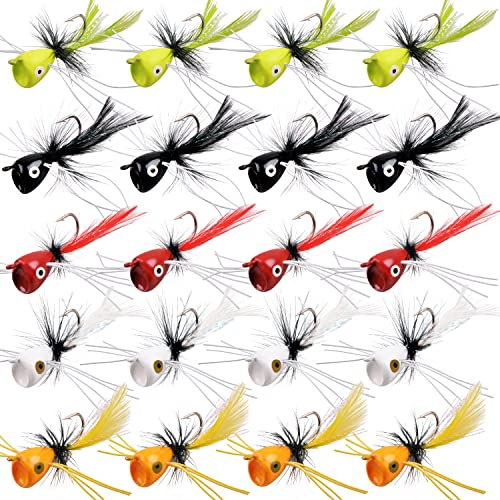 Fly Fishing Popper Lures Kit,Bass Poppers Flies Dry Fly Fishing Flies Panfish Bluegill Popper Bait Bug with Hooks for Freshwater