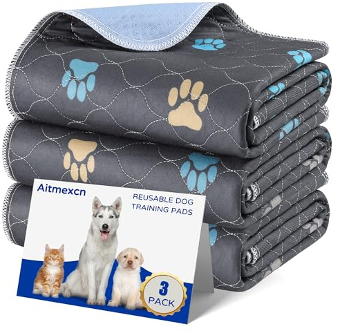 Aitmexcn Washable Puppy Pads - 3 Pack Non-slip and Leak-Proof Pee Mat, Absorbent Reusable for Floor Protector, Couch Cover, Crate, Potty Training (80 X 90 cm)