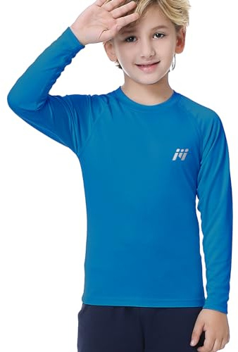 MEETWEE Boy Long/Short Sleeve Rash Vest Guard Kids Swimming Top UV Sun Protection UPF 50+ Quick Drying Blue