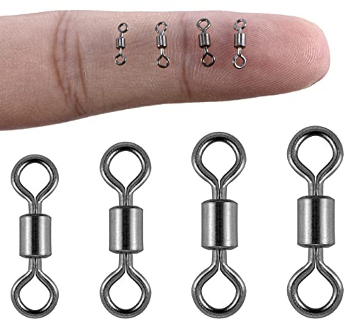 Alwonder 100PCS Micro Swivels for Fly Fishing, Small Rolling Barrel Swivels Fly Fishing Tackles, High Strength Barrel Swivel Hook line Connector with Black Nickel Coating-29LB