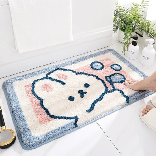 Niedlicher Badteppich Badematte für Badezimmer Rutschhemmender Weicher Badteppich für Duschen Niedlich Plüsch Mikrofaser Super-saugstark Plüschteppich für 40x60cm