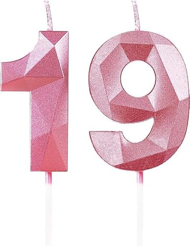 Yiran Pink 19th Birthday Candles, Number 19 Happy Birthday Candles, Pink Cake Topper Decorations for Birthday Party, Wedding Anniversary Celebration Supply for Girls Women