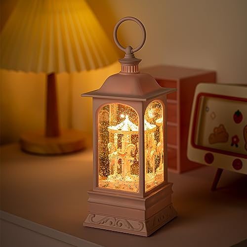 LOVE FOR YOU Glitter Snow Globe Lantern Music Box Carry Light Carousel Horse Room Decoration for Girls and Women Kids Sister Daughter Mom Granddaughter Grandma Christmas Birthday Presents Gifts