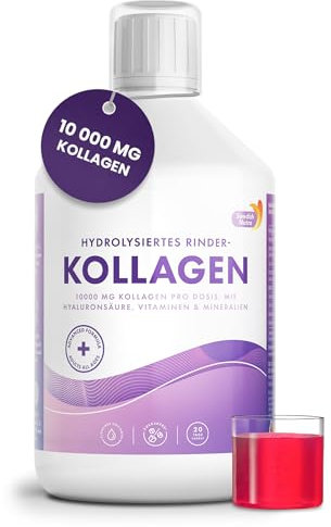 Collagene Liquido 10.000 mg Senza Zuccheri 500 ml | Peptidi di Collagene Bovino Idrolizzato (Tipo I e III) | Acido Ialuronico, Biotina | Pelle, Capelli, Unghie | Maggiore Assorbimento