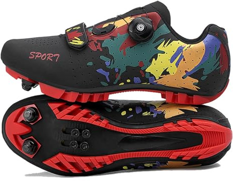 Hixingo Scarpe MTB Uomo Donna, Graffiti Colorati Stampa Scarpe Mountain Bike Compatibili con Pedali SPD, Unisex Scarpe Ciclismo All'aperto per Bici