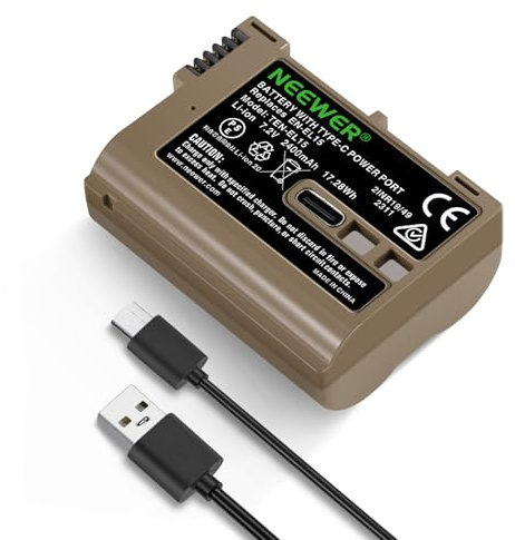 NEEWER EN-EL15c ersättningsbatteri 2400 mAh för Nikon Zf Z8 Z7 II Z6 II Z5, 1,9 timmars full laddning med snabbladdning USB typ C kompatibel med Nikon D850 D810 D780 D750 D610 D500 D7500 D7200 –