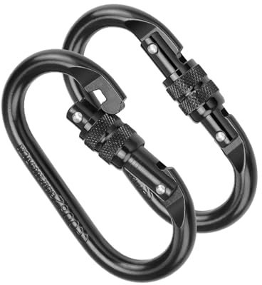 HJIAMA Karabiner Groß 2 Stück, Zugfestigkeit 25 KN Legierter Stahl Kletter Karabiner, Schraubverschluss-Design Karabinerhaken Schwerlast, für Hängematten, Klettern, Wandern