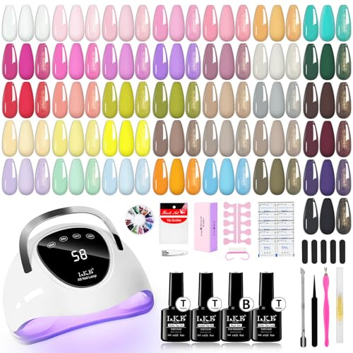LKEE Gel Nail Polish Set with 108W U V Lamp - 65Pcs Nail Kits for Starter,36 Vibrant, Shimmering, and Matte Colors Gel Nail Polish with Base Coat and Top Coat (Pastel Hues)