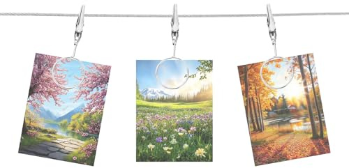 sourcing map Cavo in acciaio da appendere alla parete con 10 clip rotonde, cornici regolabili da 1,5 m, decorazione da parete per appendere foto, appunti, cartoline, argento