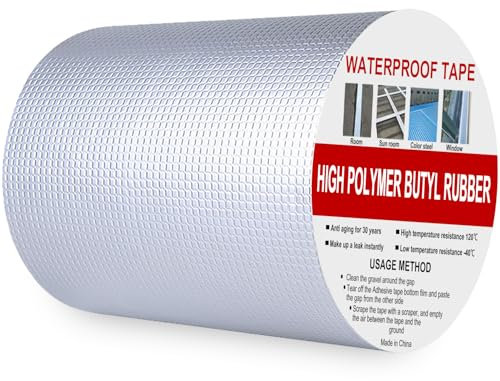 Rusoz Cinta de Butilo Impermeable Autoadhesiva 150mm x 5m, Cinta Selladora Impermeable Plateada, Lámina de Aluminio para fugas de techo, reparación de grietas, ruptura de tuberías