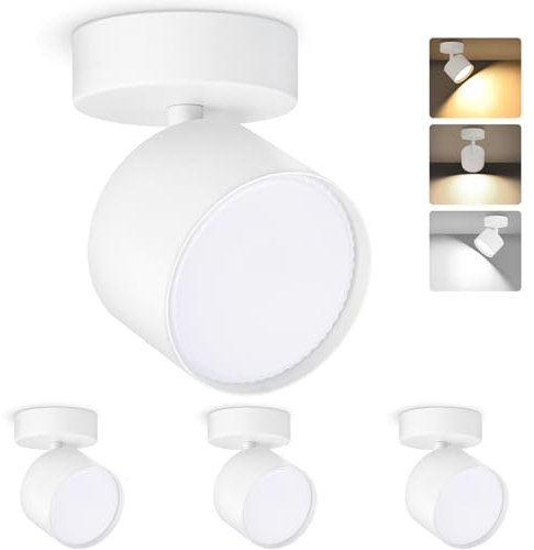GeyouLux 3CCT LED byggspotlights vridbara 350° + 90° takspotlights vit LED, inkl. 7 W 800 LM GX53 LED-lampa, 3000 K/4500 K/6500 K bygglampa aluminium ytmonterad spotlight rund 4 stycken