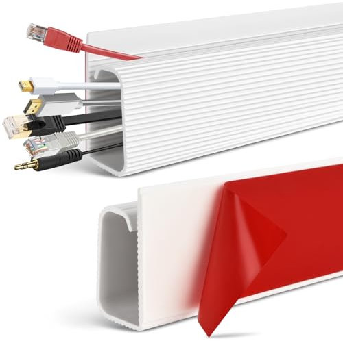 Canalina per cavi da scrivania, canalina per cavi bianca, canalina per cavi sotto la scrivania, autoadesiva, per cavi TV e PC, confezione da 2