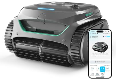 WYBOT C2 Poolroboter Akku Boden und Wand, 3-Fach Motor, Doppelfiltration, Wandkletter & Wasserlinienreinigung, 180 Min Laufzeit, für Einbaupools bis 150㎡, App-Steuerung(Grau-Grün Grau)