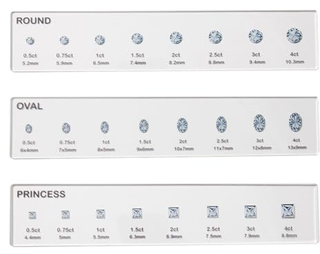 Diamantstorleksguide – ring – mätset, karatform – verktygssats | Smyckeslinjal för rund prinsessa oval fyrkantiga snitt, fingerkniv för ädelstenar, ringtillverkning och smycken