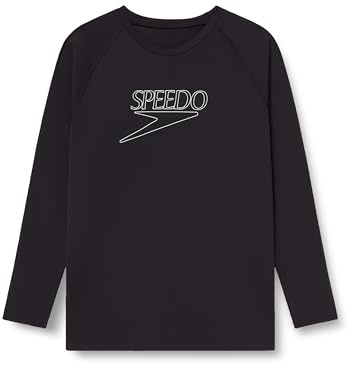 Speedo End+ Long Sleeve Camiseta de natación Rashguard para Hombre, Negro, L