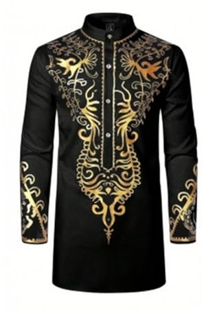 Chemise Homme Africaine Musulman Costume Dorure à Chaud Veste Vêtement Haut Unique pour Tenue Traditionnelle