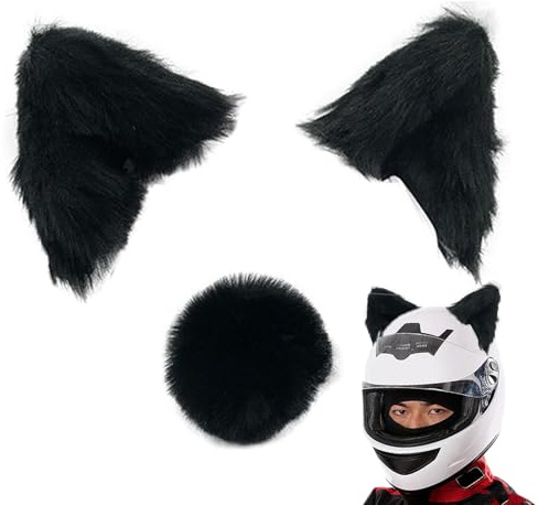 Jlobnyiun Orecchie da casco da gatto in peluche, copricapo da moto, accessorio decorativo per orecchie da, copertura morbida per casco, accessorio leggero e divertente, per bicicletta