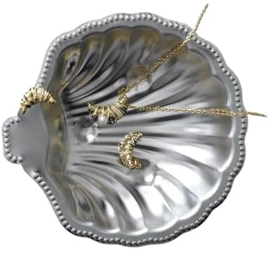 Rostfritt stål skalformad tallrik, metallfat för ost, servis, förvaring, smycken, bordsdekoration för ringar, halsband, armband