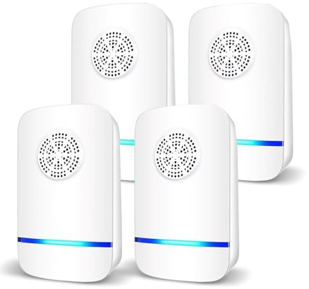 Ultrasuoni per Topi 4 Pack,Repellente Ultrasuoni Anti Zanzare, Repellente per Anti Topi, Zanzare, Scarafaggi, Formiche, Ragni, Roditori
