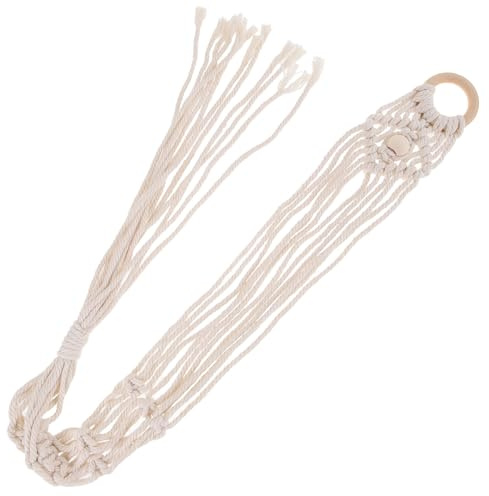 Support de Guitare en Macramé Mural Beige en Coton à Pompons