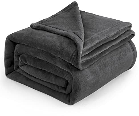 Bedsure Fleece Blanket for Bed - Soft Cosy Fluffy Throw Blankets, Warm Large Throws for Audlts, Dark Grey, 220x240 cm