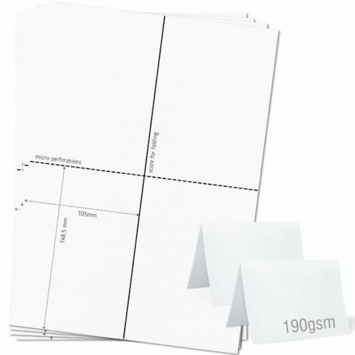 OfficeGear Large A6 Tent Cards 2-up [50 Sheets - 100 Pack] 105x148.5mm Printable A4 190gsm Scored Folding Table Top Name Place Cards for Hotels Weddings Conference Events Incl Design Template