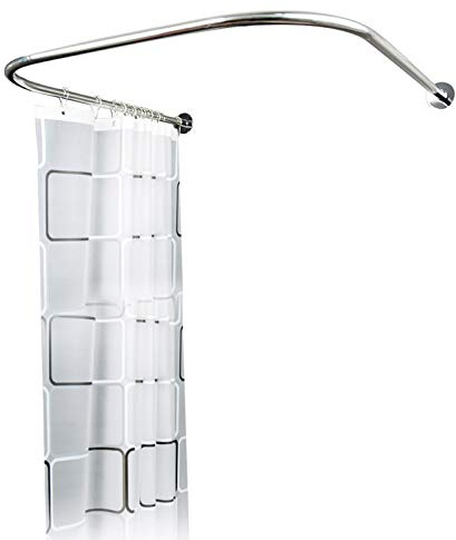 Shower Curtain Rail U Shaped Shower Curtain Rod 80-130 cm Extendable Curved Shower Curtain Pole with Curtain for Bathroom Kitchen Fitting Room Clothing Store Private Space No Drilling Stainless Steel
