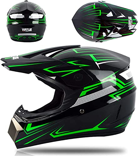 LVSENET Casco de bicicleta de montaña Integral con Gafas Guantes Masca, Certificación DOT, Adulto Niño, Casco Velo Cross Pro para Moto BMX Quad Enduro (2,S (55 ~ 56 cm)