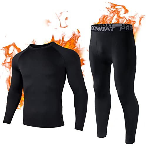 Kiiwah Ensemble de sous-Vêtements Thermiques Homme, Haut Maillot de Corps et sous Pantalon Thermique pour Homme, Combinaison de sous-Vêtements Chaud de Sport Ski Moto Cyclisme M-XXL