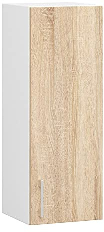 AKORD Mueble Colgante de Cocina W30, Sistema Lima, Blanco, 30 cm, 1 Puerta, Roble Sonoma, Mate, 2 estantes, 30x30,5x72 cm