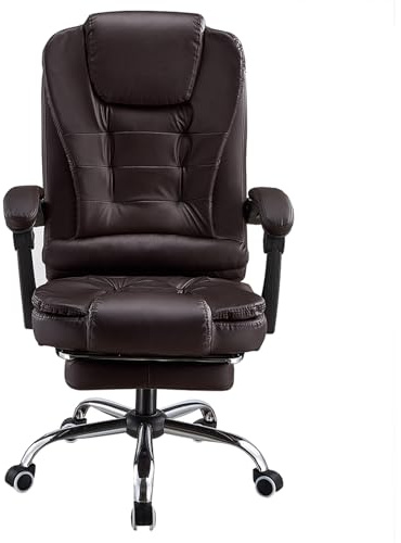 Panana Office Chair Heavy Duty Executive Reclining Computer Swivel Chair with Footrest PU Leather Gaming Chair (Brown)