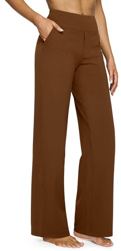 G4Free Loose Pants for Women High Waisted Yoga Dress Pants with Pockets Stretch Wide Leg Sweatpants Business Casual Trouser Pants(Dark Coffee,M,Petite)