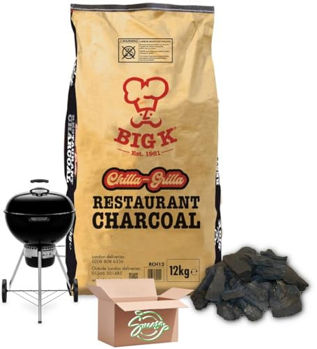 Big K Chilla-Grilla Restaurant Grade Charcoal | Lump Wood Charcoal | Authentic BBQ Taste | 12 Kg Bag Sucasa