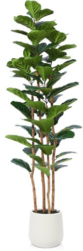 Kazeila Large Artificial Plant Indoor 180cm Faux Fiddle Leaf Fig Tree,Fake Plastic Plant for Home Office Balcony Bathroom Decor(1Pack)